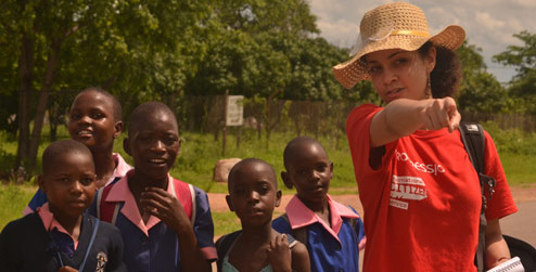 Rosanna with school children